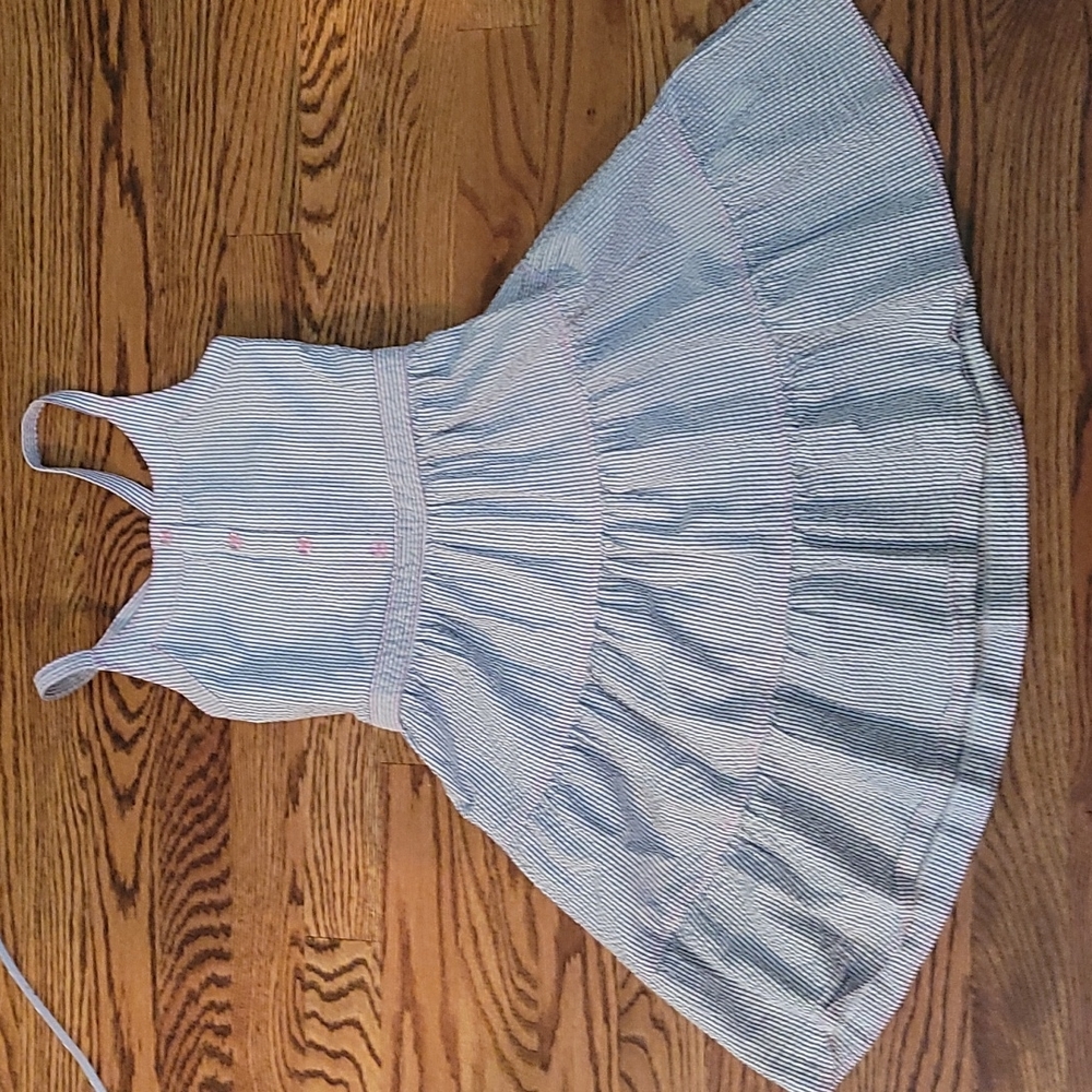 striped dress with pink buttons